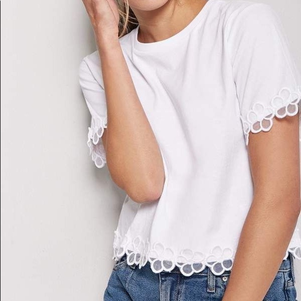 NWT Floral Embroidered Trim Top